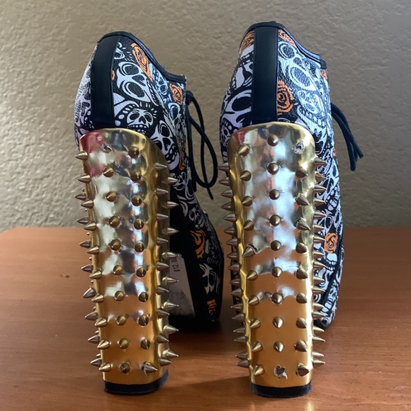 REDKISS  Mona Skulls & Roses Chunky Spike High Heel Platform - Picture 3 of 12